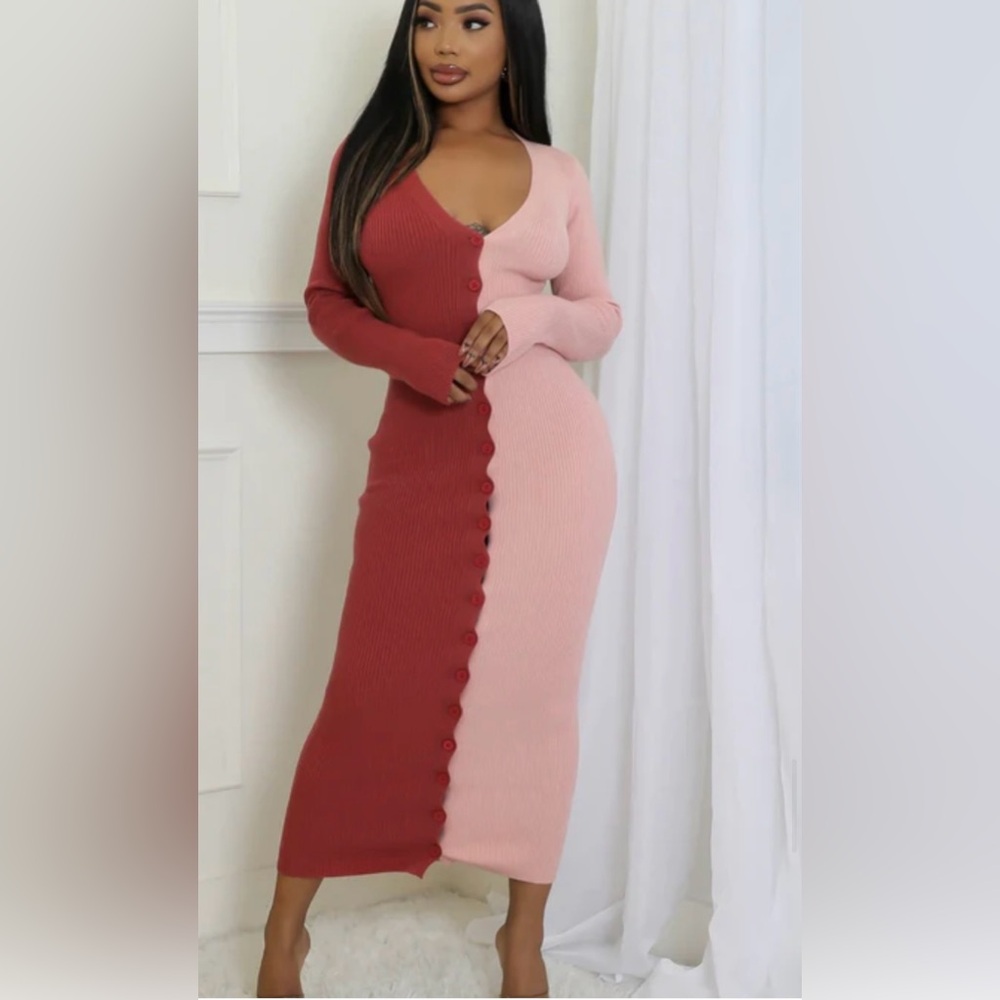 NWOT Two-Tone Pink and Red Buttoned Dress